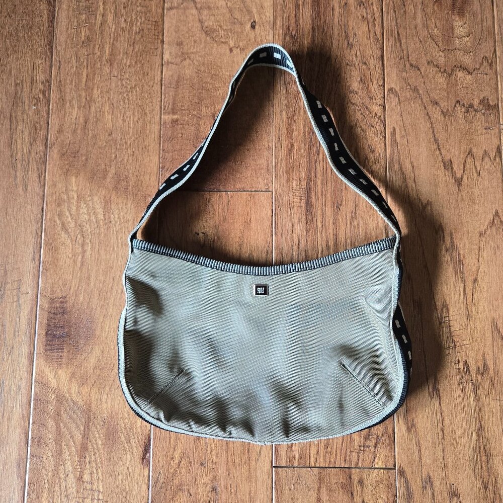 DKNY CITY Small Hobo Bag Shoulder Bag Purse Nylon Black / Sandy